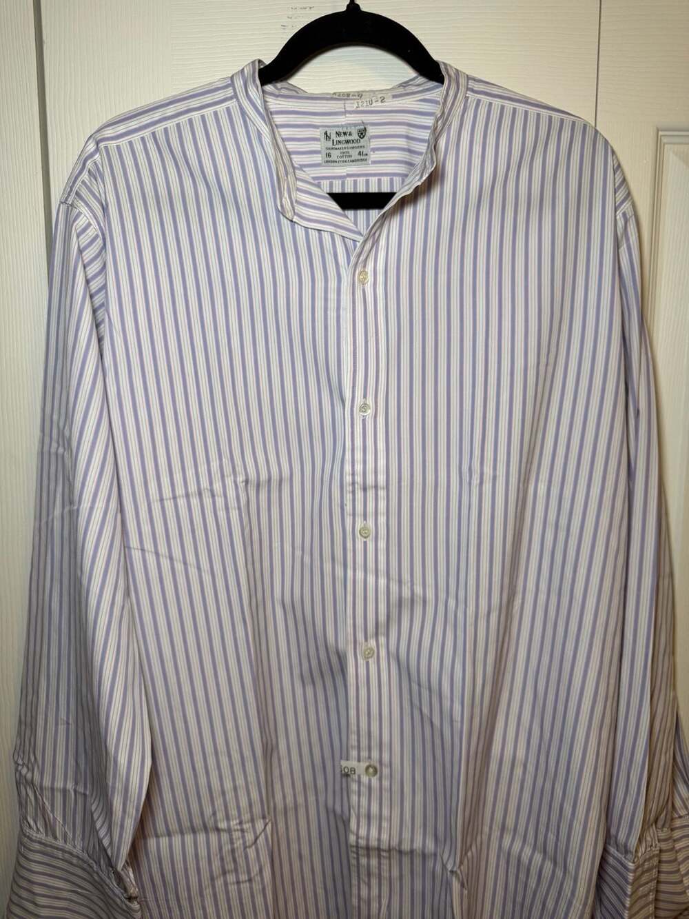 New & Lingwood Striped Cotton Banded Collar Dress Shirt Size 16 41cm